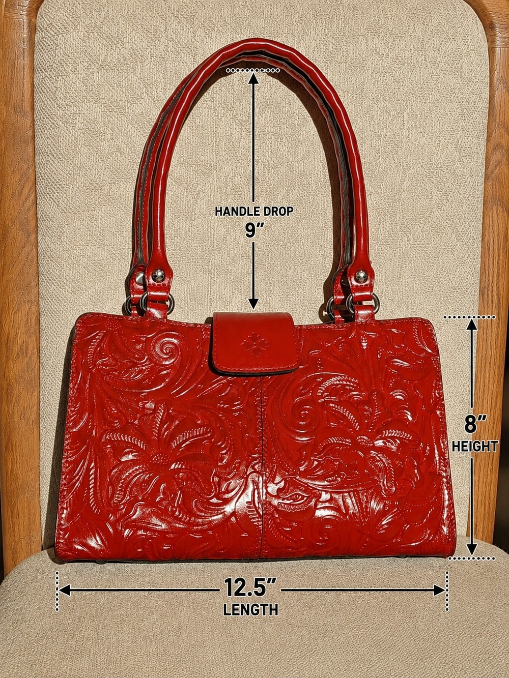 Patricia Nash Red Embossed Leather Shoulder Bag - Women